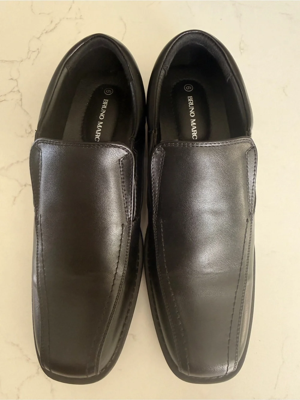 Bruno Marc Men's Black Leather Slip-On Loafers — Sleek Square-Toe